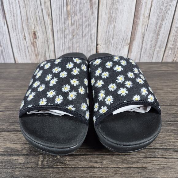Clarks Cloudsteppers Arla Nora Floral Women's Sz 9 W Slip On Sandals Black Daisy - Picture 2 of 8